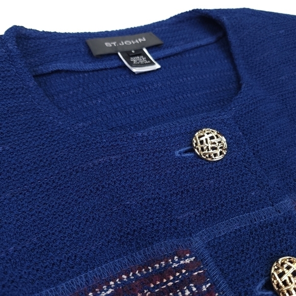 St. John Women's Gold Buttoned Blue Red Tweed Cardigan Blazer Sz 8 - Picture 8 of 12